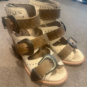 Freebird by Steven Cream and Brown Sandals with Adjustable Straps Violet 7
